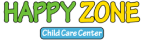 Happy Zone Child Care Center logo with bold green and yellow text, perfect for a cheerful childcare website.