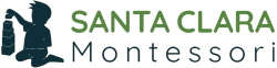 Santa Clara Montessori logo featuring a child building with blocks, ideal for Montessori childcare website design.