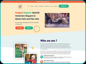Imagina Daycare website design with warm tones and bilingual program highlights for child-centered learning.